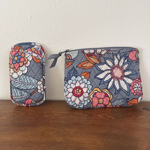 Vera Bradley Set Of 2: Double Eyeglass Case + Makeup Cosmetic Bag Floral *READ* - Picture 1 of 10